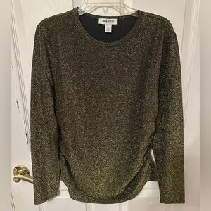 Nine West Long Sleeve Top Size L Olive Green Glitter Sparkles